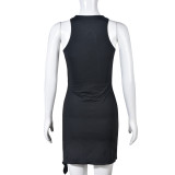 Hollow Out Drawstring Slit Dress