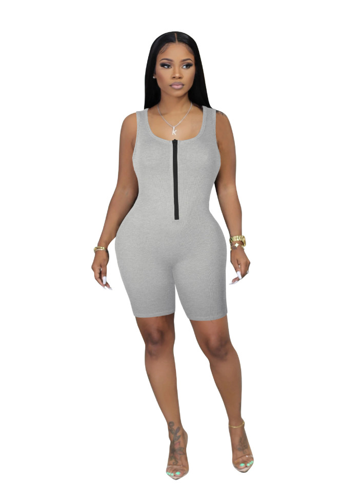 Ribbed Zipper Workout Romper