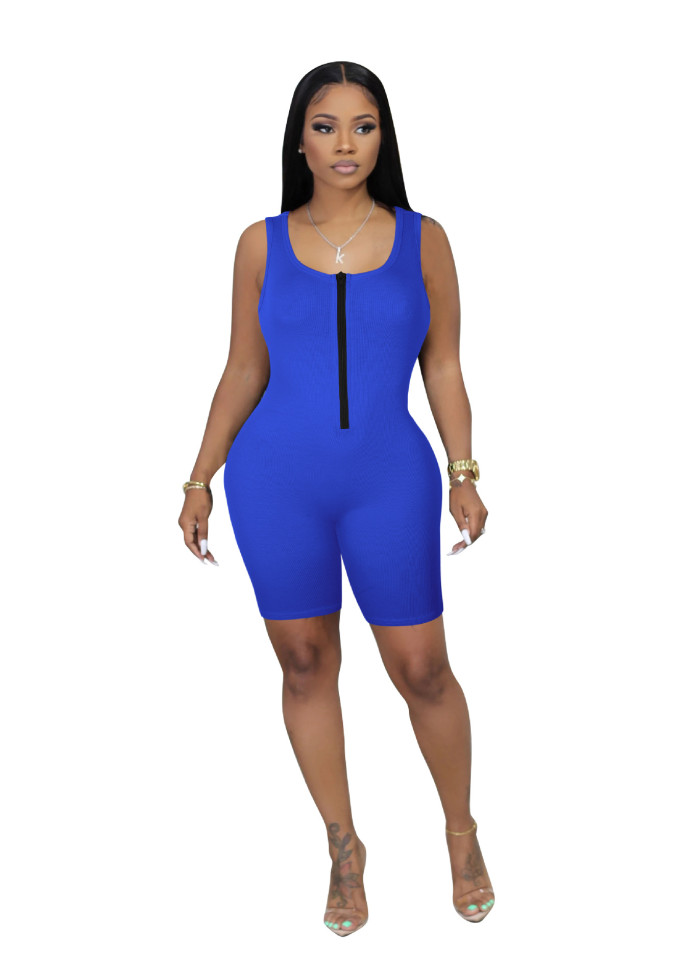 Ribbed Zipper Workout Romper