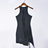 Hollow Out Drawstring Slit Dress