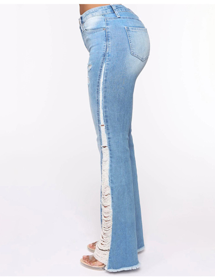 High Waist Flare pants Ripped women's jeans