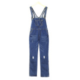 Ripped Denim Overall Jumpsuit