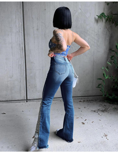High Waist Flare pants Ripped women's jeans