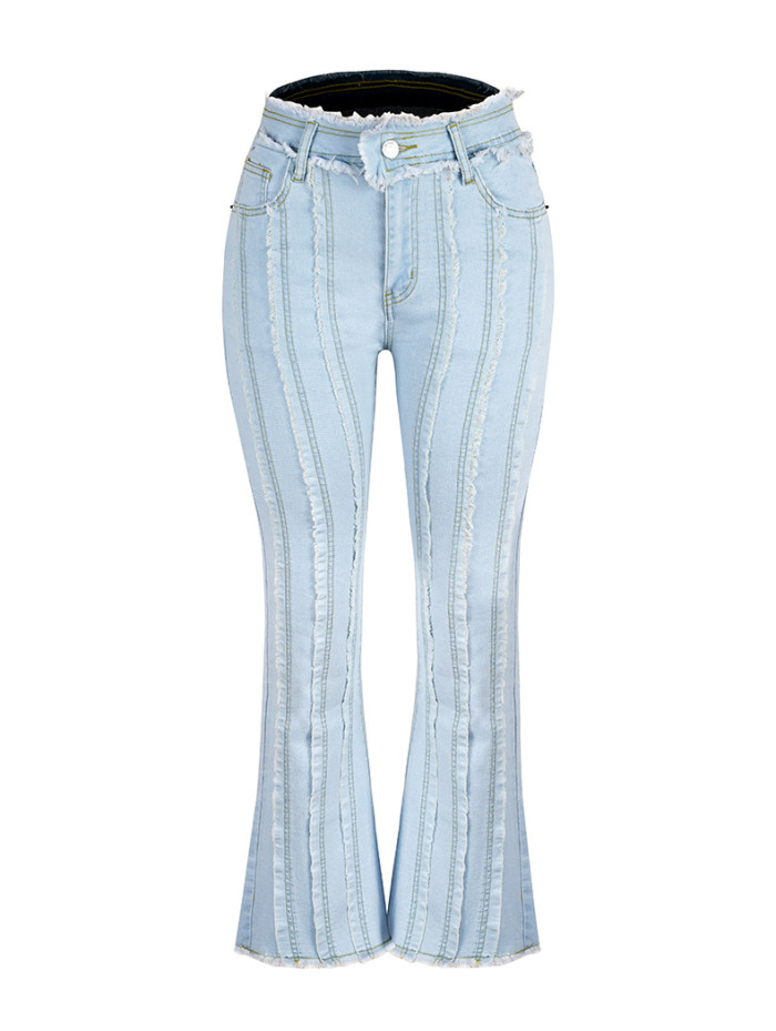 Striped Skinny Denim Flare Jeans
