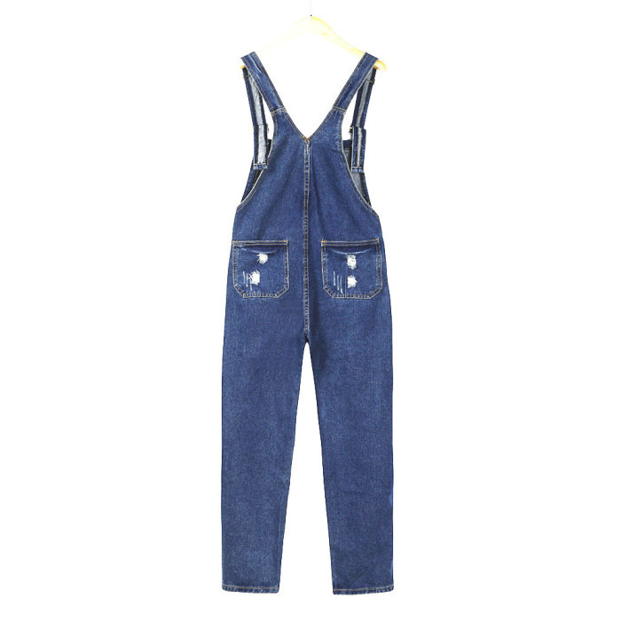 Ripped Denim Overall Jumpsuit