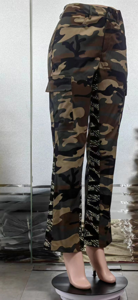 Camouflage Print Flare Pant Trousers