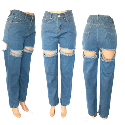 Distressed Destroy Blue Denim Jeans