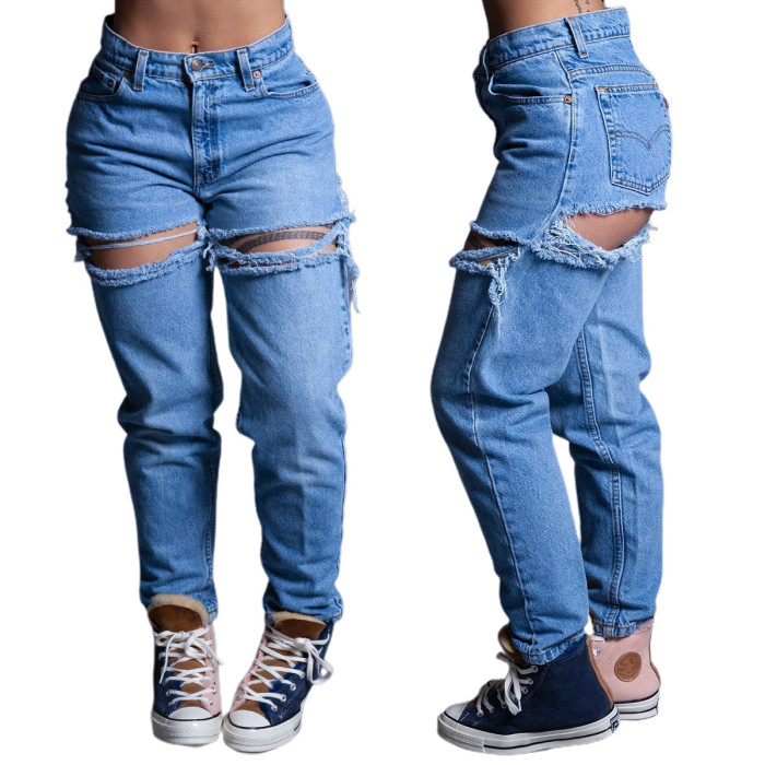 Distressed Destroy Blue Denim Jeans