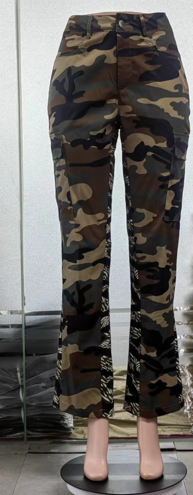 Camouflage Print Flare Pant Trousers