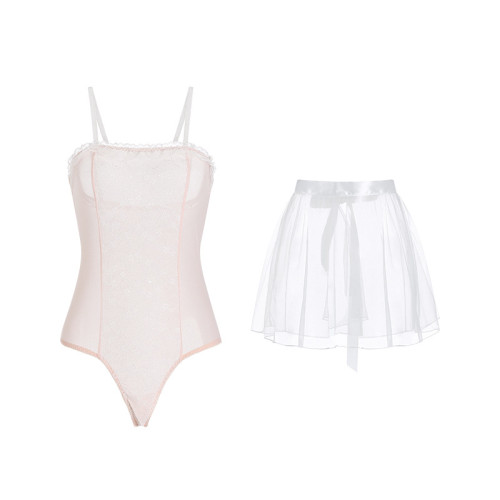 Lace Bodysuit +Mesh Skirt Sexy Lingerie Set