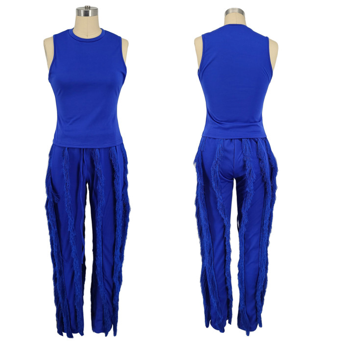 Fringed Trousers Sleeveless Casual Suit