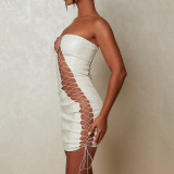 Hollow Out Bandage Pu Leather Sexy Dress
