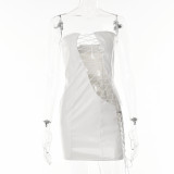 Hollow Out Bandage Pu Leather Sexy Dress