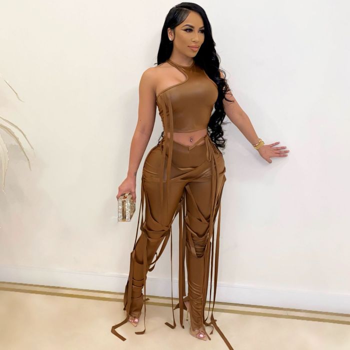 Sexy Tassels Bodycon Crop Top and Pants Set