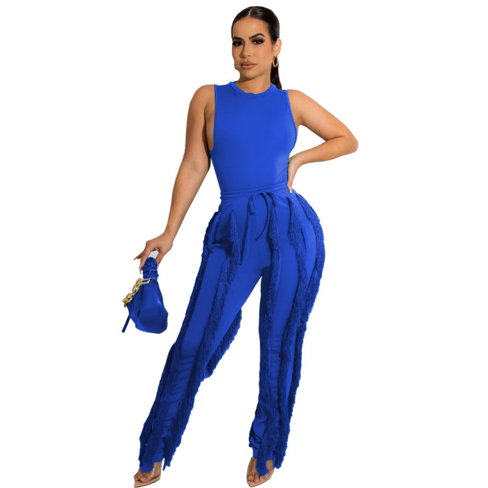 Fringed Trousers Sleeveless Casual Suit
