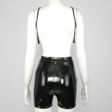 Leather Backless Tank Top Shorts Set