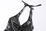 Halter Sexy Leather Bodycon Short Dress