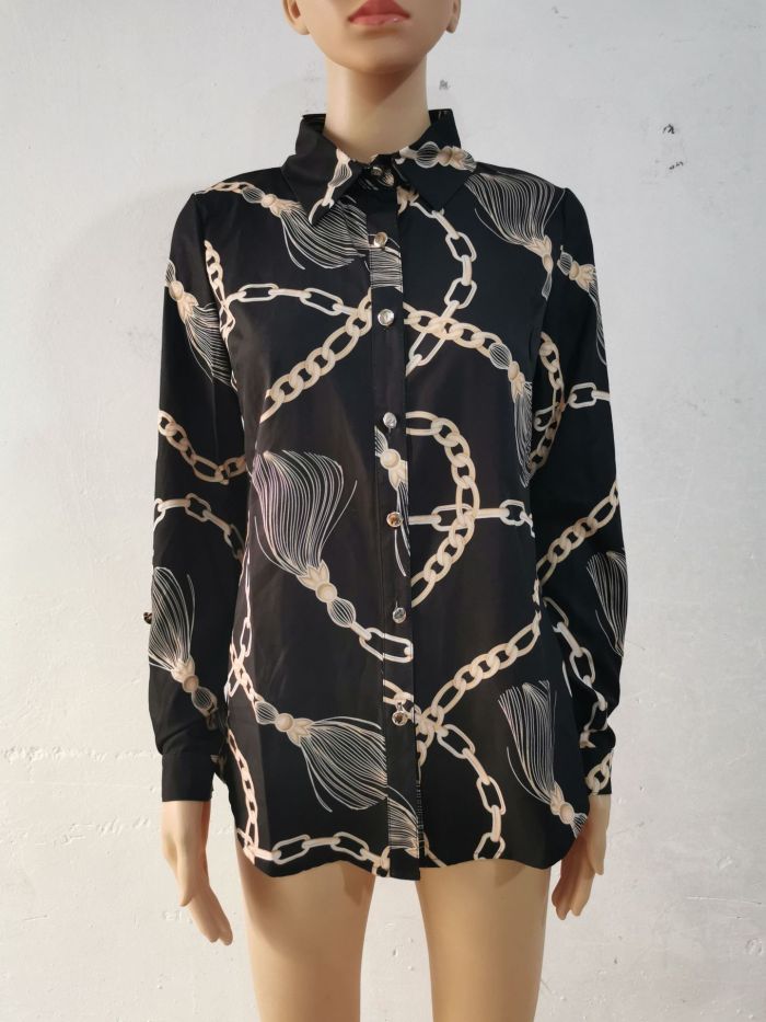 Loose Digital Printed  Print Single Breasted Cardigan Shirt