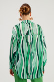 Turn Down Collar Striped Blouse Top