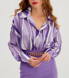 Turn Down Collar Striped Blouse Top