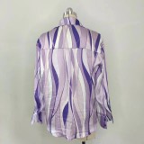 Turn Down Collar Striped Blouse Top