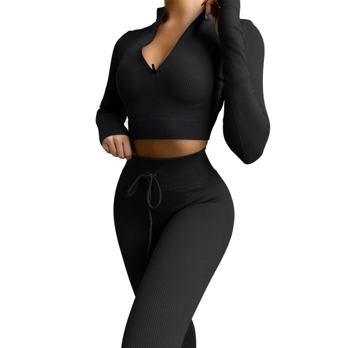 Seamless yoga wear long-sleeved sports suit women's zipper workout clothes yoga top lulu yoga pants trousers