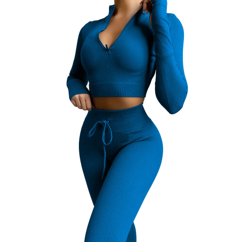 Seamless yoga wear long-sleeved sports suit women's zipper workout clothes yoga top lulu yoga pants trousers