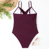 Sexy Cross V-Neck Ruched Tight Fitting One Piece Bikini Swimsuit