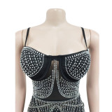 Women Solid Beaded Mesh Sleeveless Maxi Dress