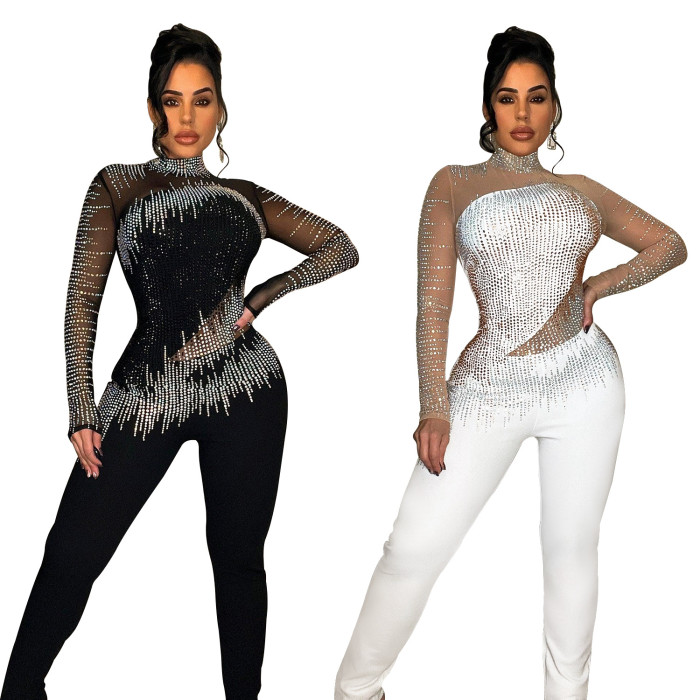 Mesh Ironing Long Sleeved Trousers Jumpsuit