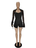 Mesh Panel Flared Sleeve Lapel jumpsuit