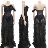 Sleeveless Wrapped Chest Mesh Maxi Dress