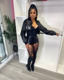 Pu Leather Letter Baseball Crop Jacket