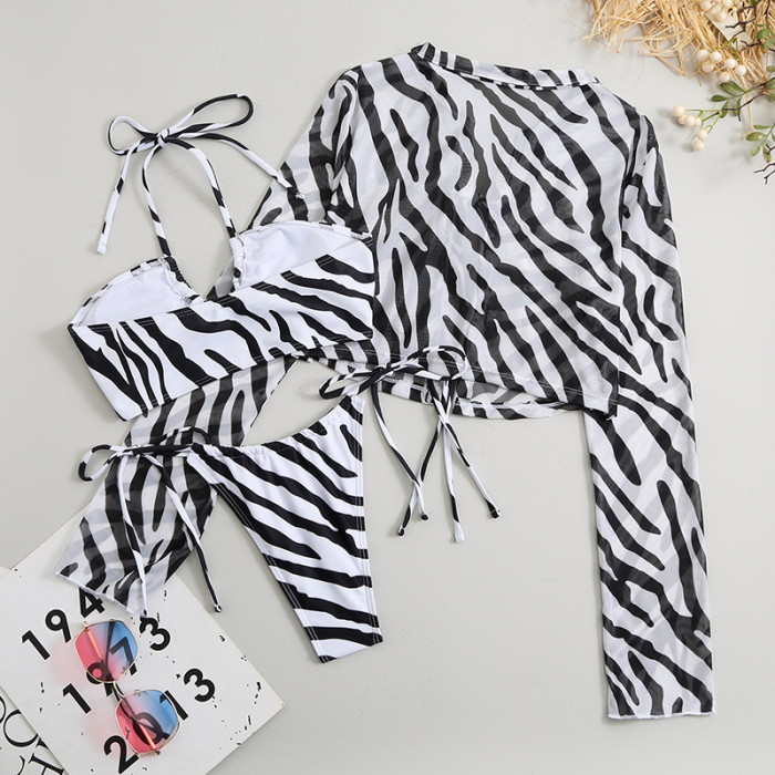 zebra print bikini with cover up