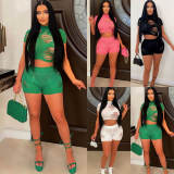 Crochet Knit 2 Piece Crop Top And Shorts