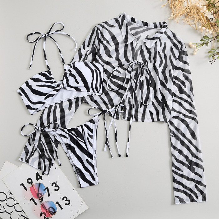 zebra print bikini with cover up