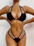 Crystal Strap Solid Bikini Swimsuit