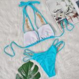 Crystal Strap Solid Bikini Swimsuit