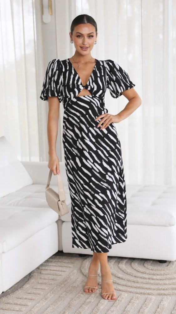 Sweet Style Printed V-neck A Line Medium Length Dress
