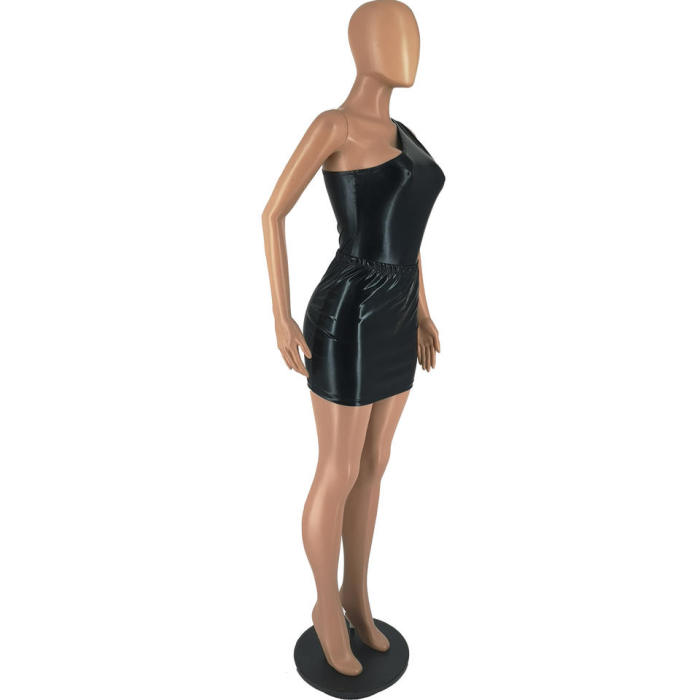Sleeveless Bodysuit 2 Piece Mini Skirt Set