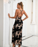 Cross Lace Up Open Back Elegant Banquet Party Strap Dress