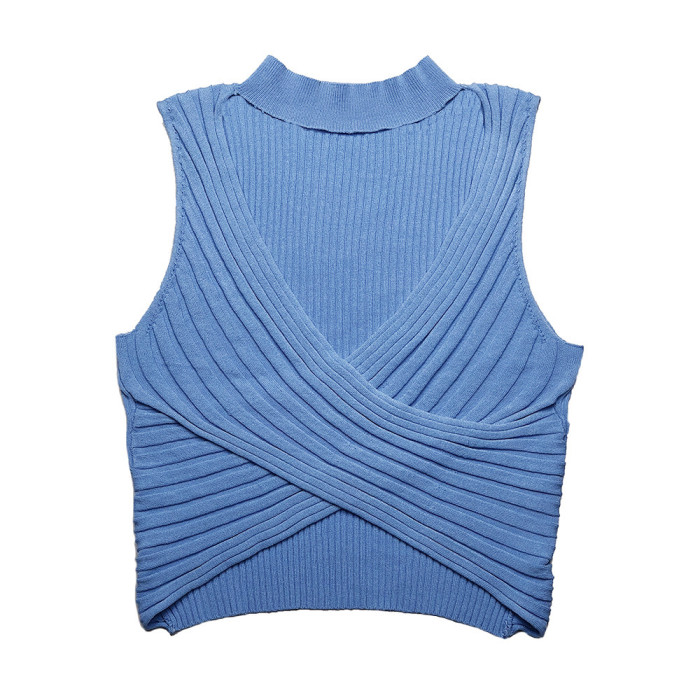 Ribbed Halter V Neck Tank Top