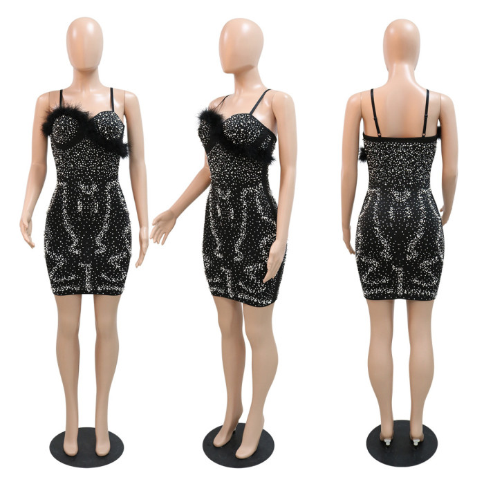 Diamond Luxury Party Dress With Feather