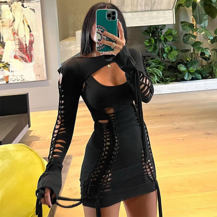 Hollow Lace Up Sexy Clubwear