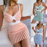 Striped Knitted Bodycon Short Dress