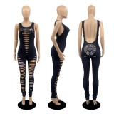 Cutting Backless Sexy Skinny Jumpsuit