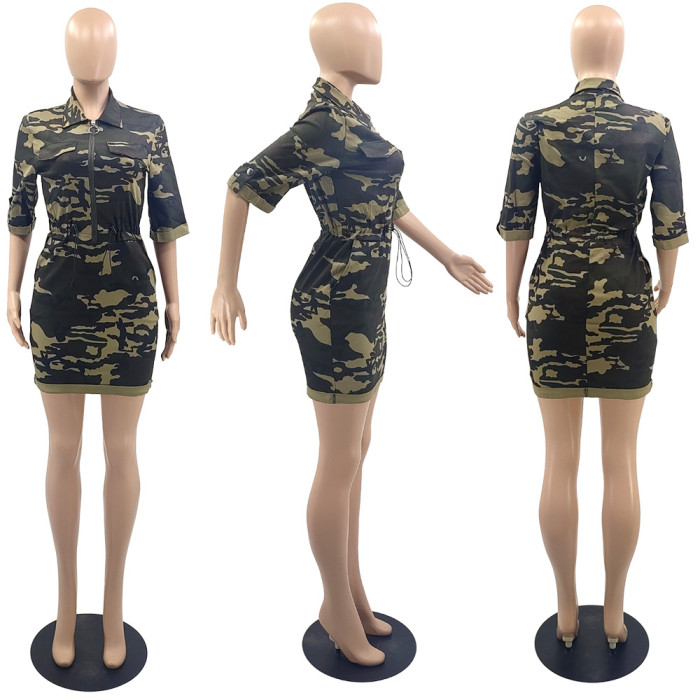Camouflage Print Cargo Short Dress