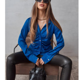Pleated Elegant Cardigan Glossy Shirt
