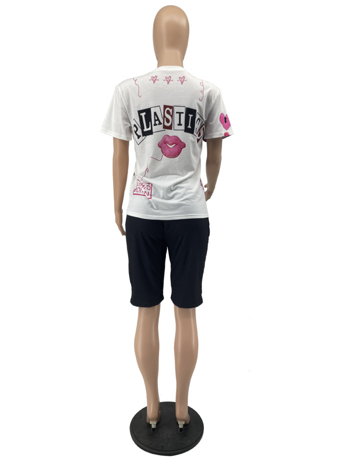 Fashion Printed T-shirt Shorts Two-piece Set