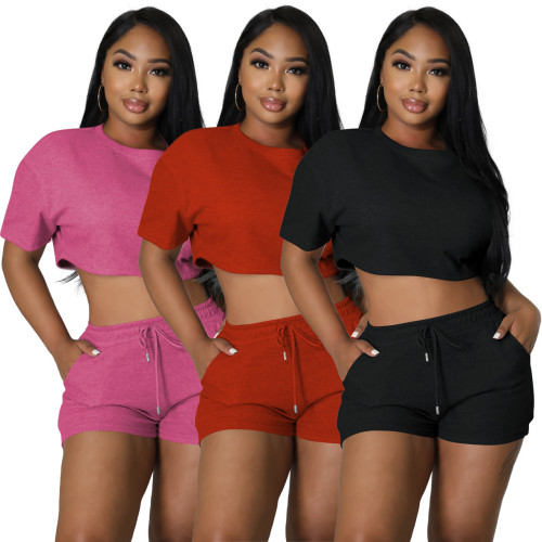 Fashion Casual Short Two-piece Solid Color Set